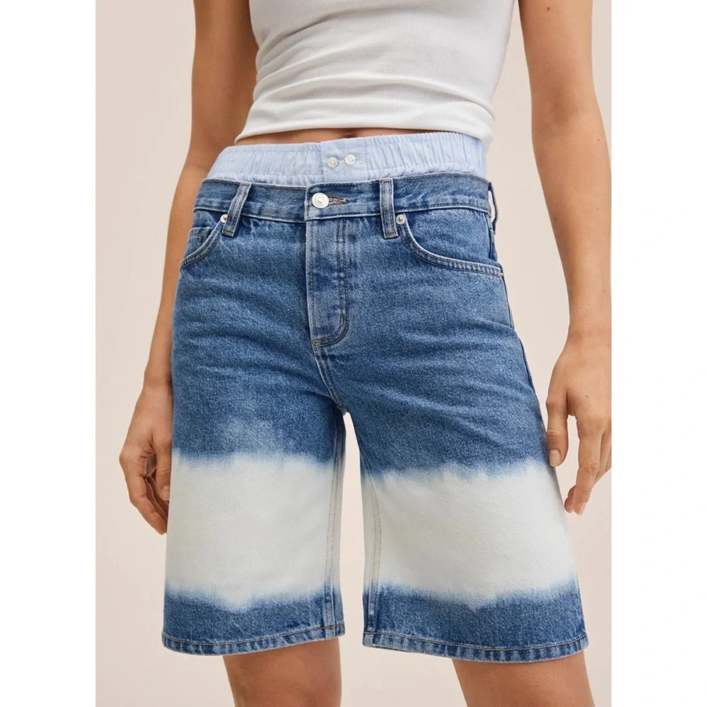 NEW Mango Tie-Dye Bleach Long Bermuda Denim Jean Shorts Size US 4